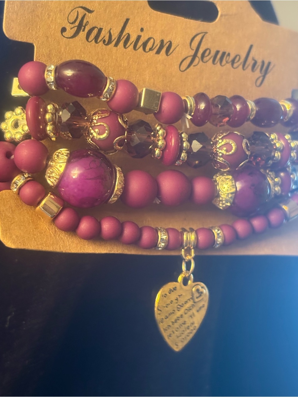 Fashion Jewelry Purple and Gold Layered Beaded Bracelet Set
